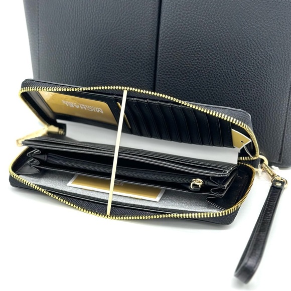 Michael Kors Jet Set Medium Pocket Tote Bag & Continental Wallet Wristlet Black - Picture 12 of 13